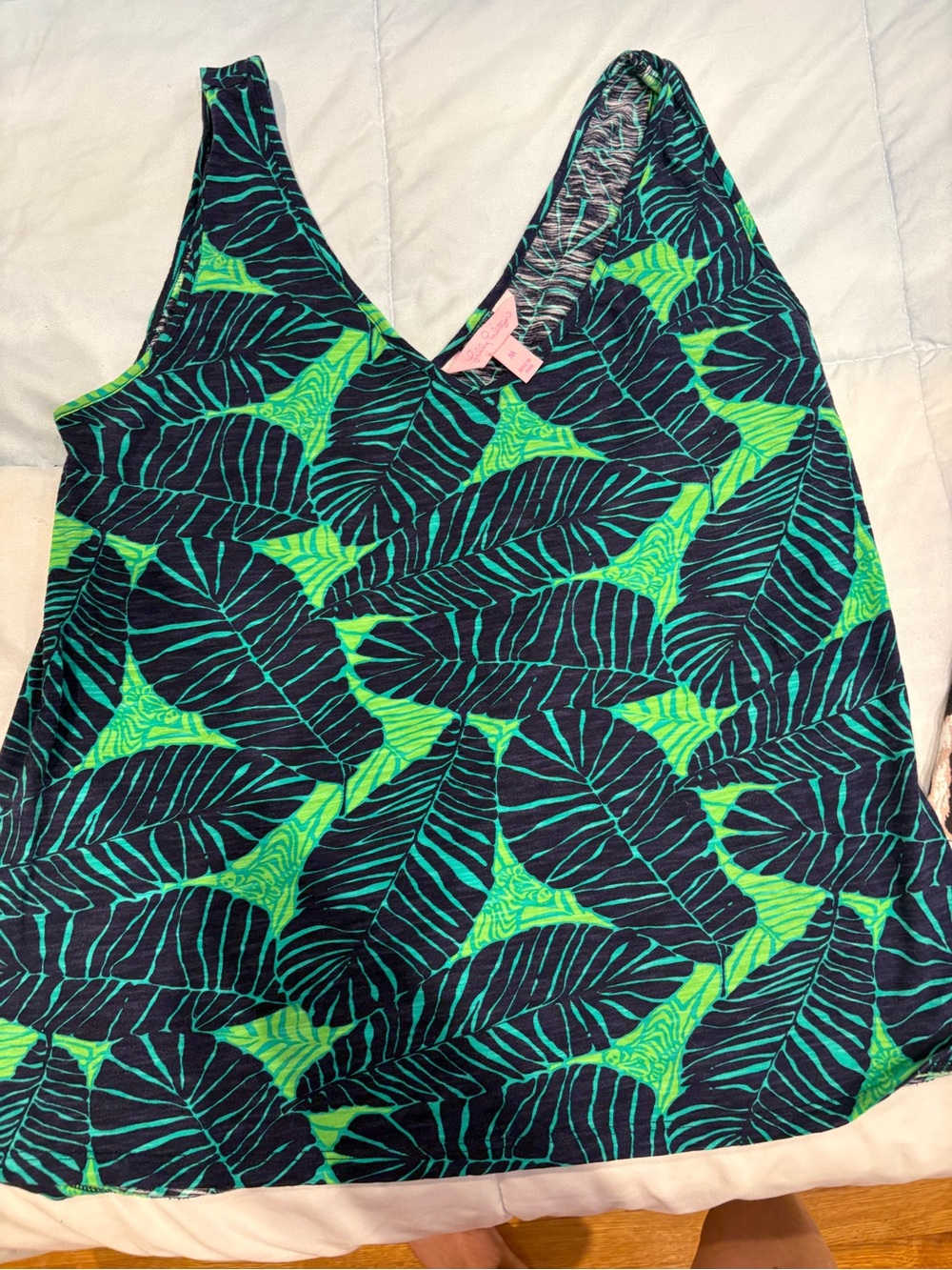 Lilly Pulitzer Leaf Print Tank Top Green Navy Size Medium